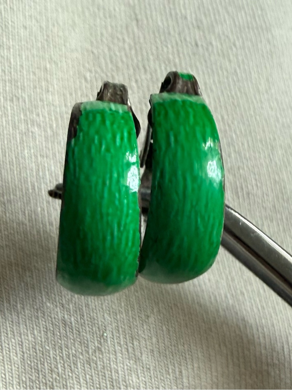 Vintage Green Enamel Hoop Clip-On Earrings